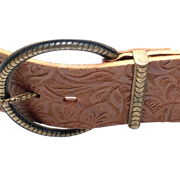 ANTONIAZZI Firenze Brown Tooled‎ Leather Wide Waist Belt - Picture 4 of 11